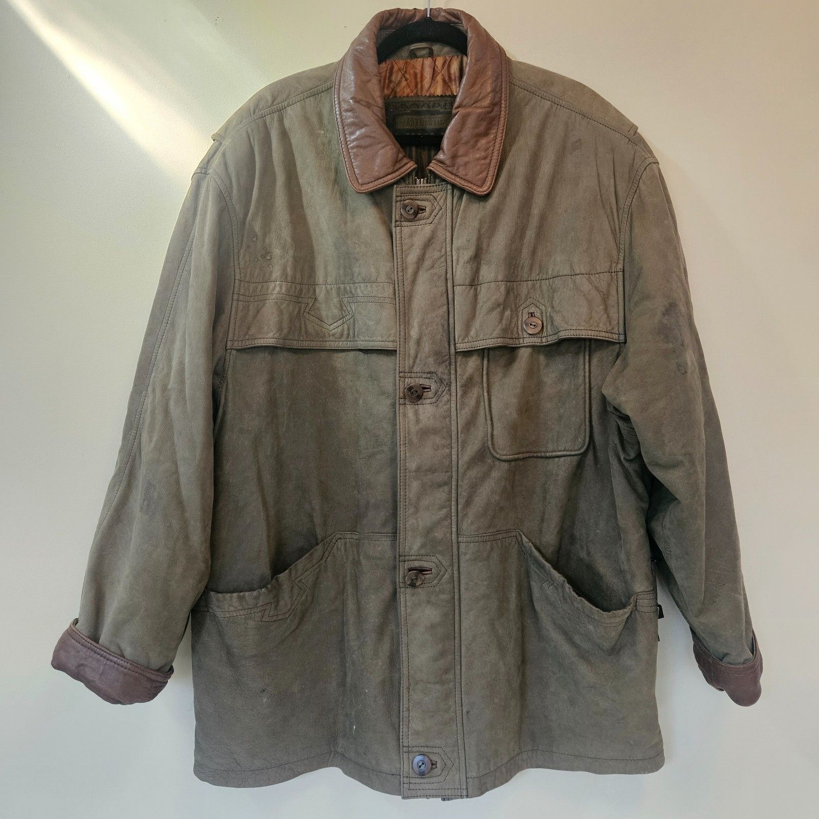 Vintage Winlit 1969 Bomber Jacket Mens Large Genuine Leather Suede Jacket Coat
